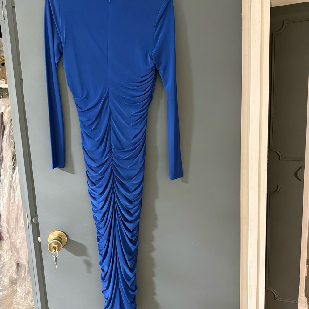 Club L London Long-Sleeve Ruched Midi Dress - Blue